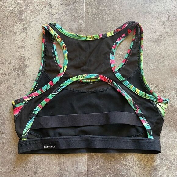 Fabletics Sports Bra Vibrant Tropical Floral Black Mesh Workout Small - Picture 5 of 10